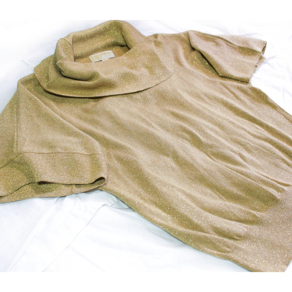 Michael Kors Gold Cowl Neck Short Sleeve Sweater M - Picture 1 of 6